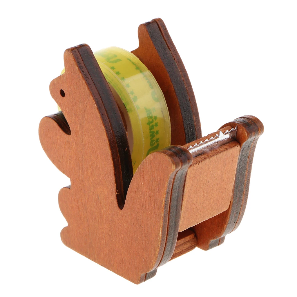 Wooden Squirrel Tape Dispenser Office Tool Home Masking Tape Cutter -Adhesive Tape Roll Holder (Removable)