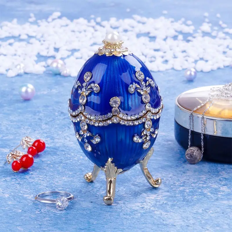 Органайзер для ювелирных изделий Faberge украшения для яиц винтажная Стильная коробка из красного/синего сплава+ Хрустальная коробка для украшений/украшения/коробка для зубочистки