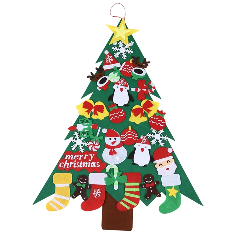 Diyフェルトクリスマスツリーキット取り外し可能な装飾付きの子供用壁ハンギングホームドア幼児用クリスマスデコレーション Trees Aliexpress
