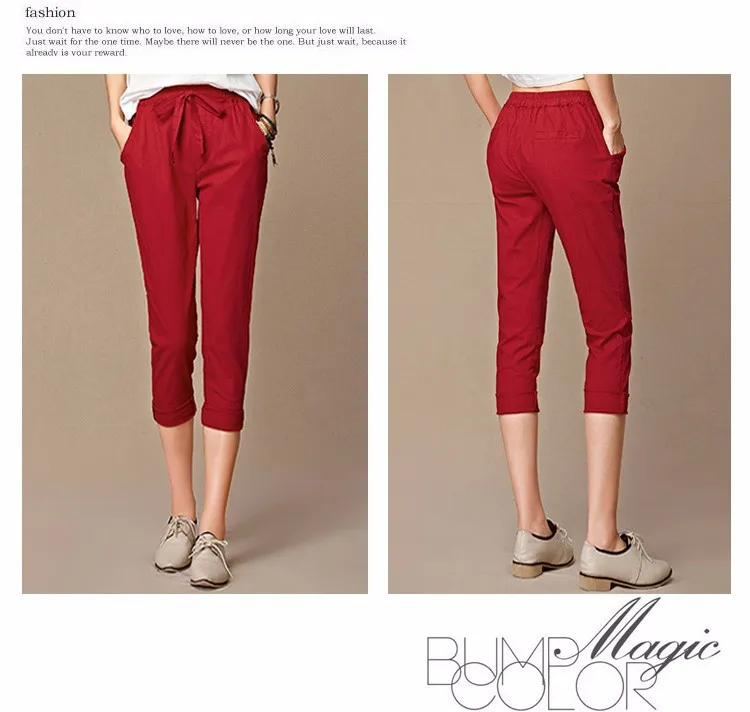 Капри pantalon femme ete летние женские брюки капри хлопковые льняные брюки с эластичной резинкой на талии шаровары брюки Размер 4XL