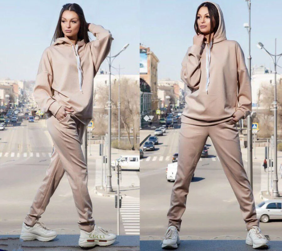 

2019 Autumn New Style Solid Color Hooded Set Supply of Goods AliExpress
