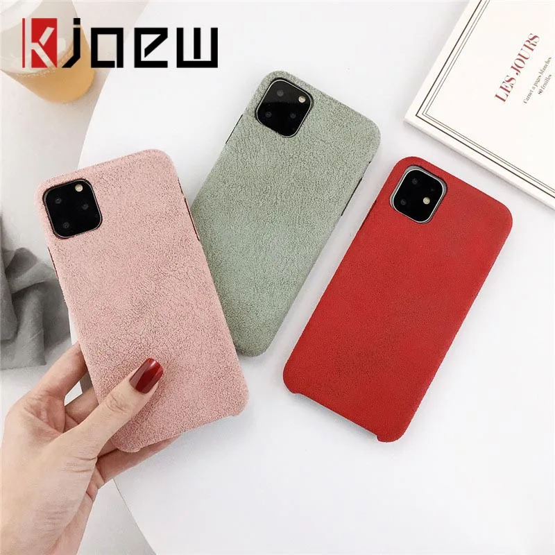 Чехол для телефона KJOEW iPhone 11 Pro Max X XR Xs 8 7 6 6s Plus однотонный Зимний теплый плюшевый