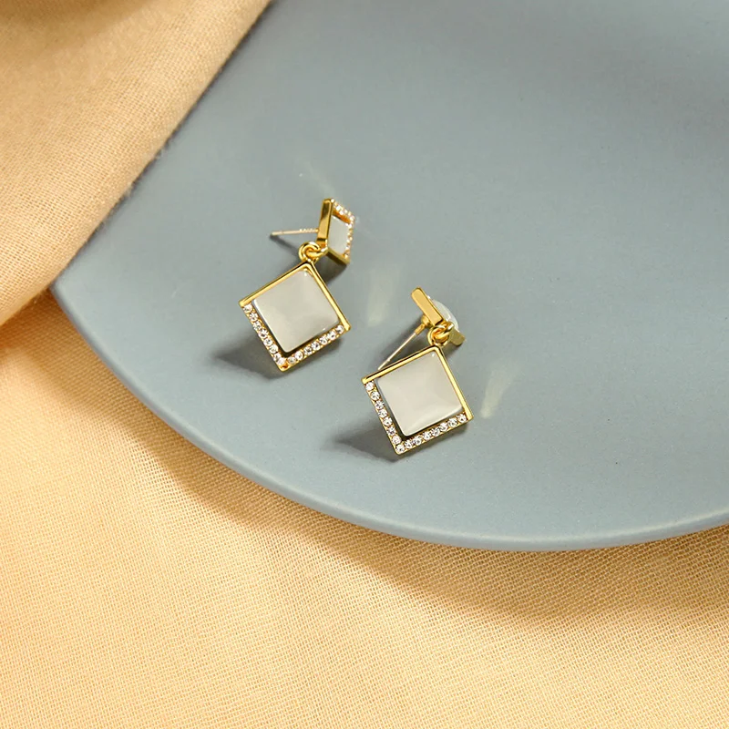 kissme Unique Square Opal Drop Earrings For Women Gifts Delicate Crystal Gold Color Alloy Earrings Fashion Jewelry Accessories