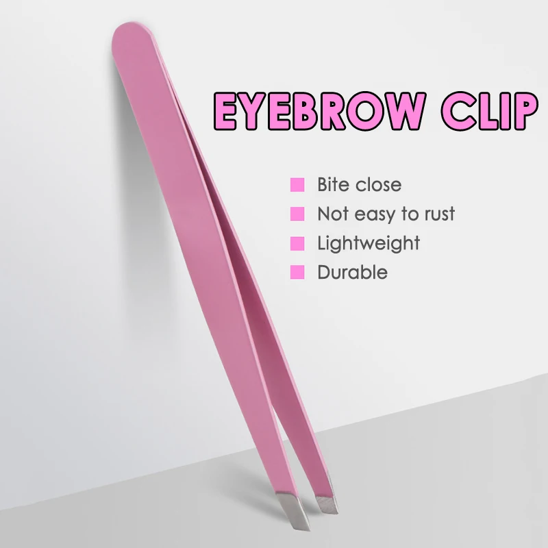 Pinzas para cejas portátiles y cómodas, pinzas para extensión de pestañas, eliminación de cejas, herramienta de lijado rosa y negro