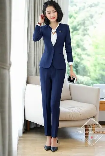pantsuit Черная куртка женские брюки костюм осень зима шерстяная ткань OL официальный пиджак и юбка униформа офисный комплект плюс размер Рабочая одежда - Цвет: pantsuit