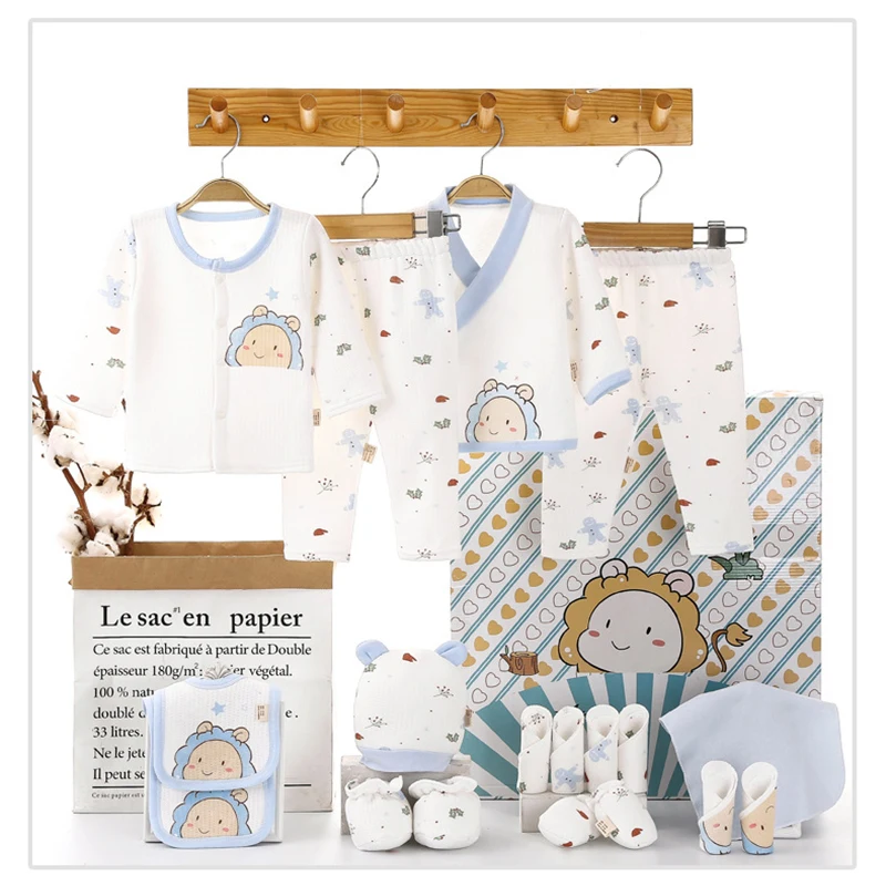 

18 PCS Newborn Baby Boy Girl Clothing Set Winter 100% Cotton Warm Clothes Set Baby Hat Bibs Shower Gift Infant Clothing Set
