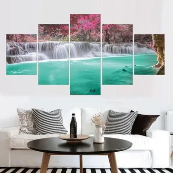 

5 Panels No Frame Nature Scape Wall Art Paintings Print Waterfall on Canvas Home Decor for Livingroom Working Place Decoration
