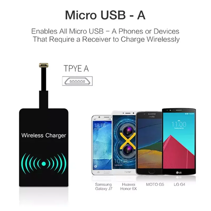 Беспроводное зарядное устройство индукционный приемник Qi зарядный адаптер для iphone 7 6 6S XS Micro usb type C беспроводной зарядной док-станции Разъем