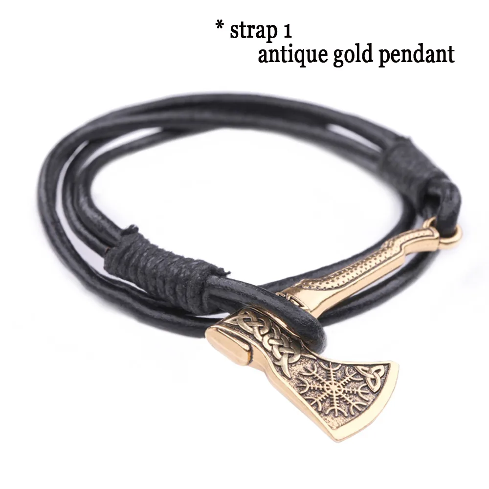 Рыболовный крючок Valknut многослойный Плетеный топор Norse серебро/золото амулеты кожаные браслеты языческий амулет узел Викинг ювелирные изделия для унисекс - Окраска металла: Покрытие из розового золота