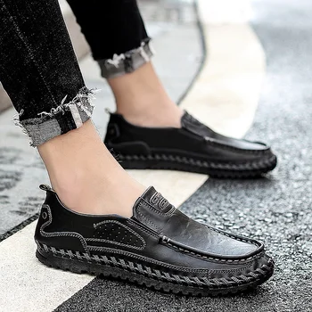 

Men Casual genuine Leather Shoes outdoor breathable Loafers Men high Quality Shoes Men Flats Moccasins Shoes big size 48