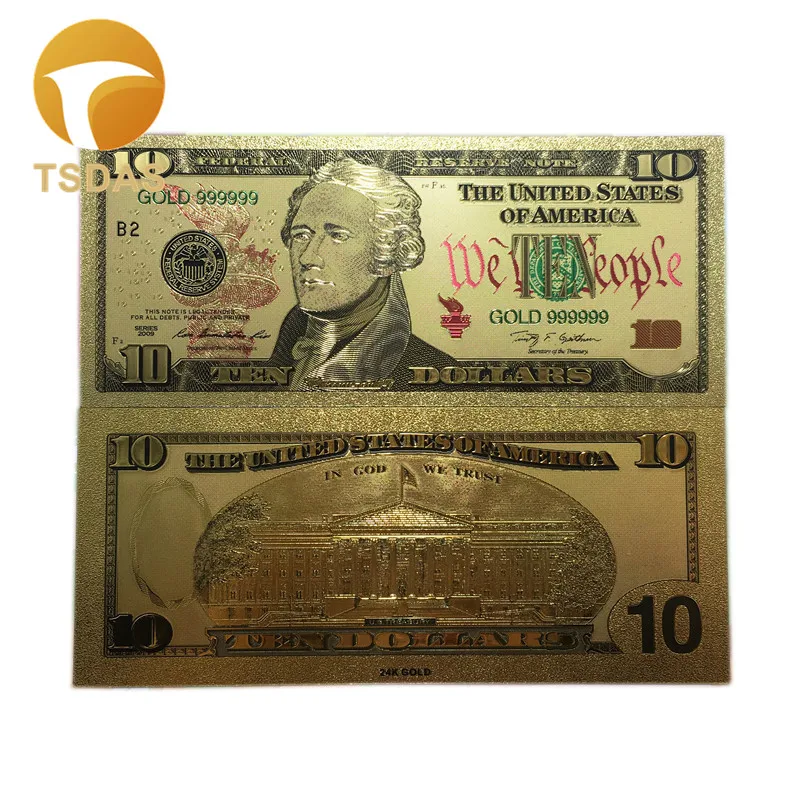One Lot 10 PCS 24k Gold Foil Banknotes New USA Dollars Collection Colors Banknote Creative Wedding Decor Gifts|bill collection|lot 10gift collection