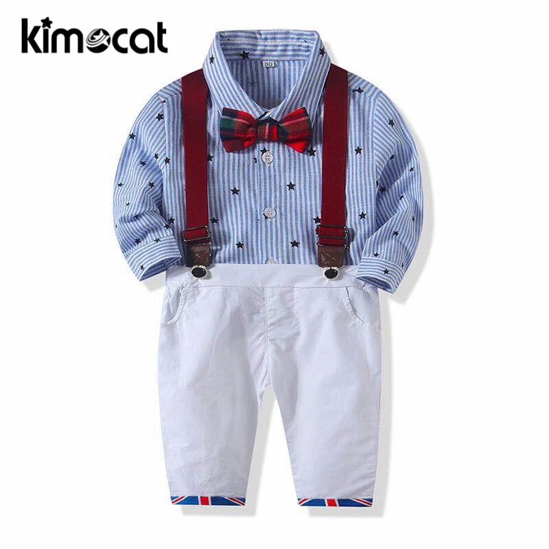 Kimocat/комплект одежды для мальчиков, костюм джентльмена с длинными рукавами и пятиконечной звездой+ повседневные штаны+ ремень, комплект одежды для маленьких мальчиков, одежда для новорожденных