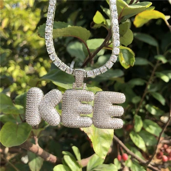 

Personalized Custom Name Copper Zircon Iced Out Bubble Letters Pendant Necklaces For Men white Gold Any Letters Nameplate Chain
