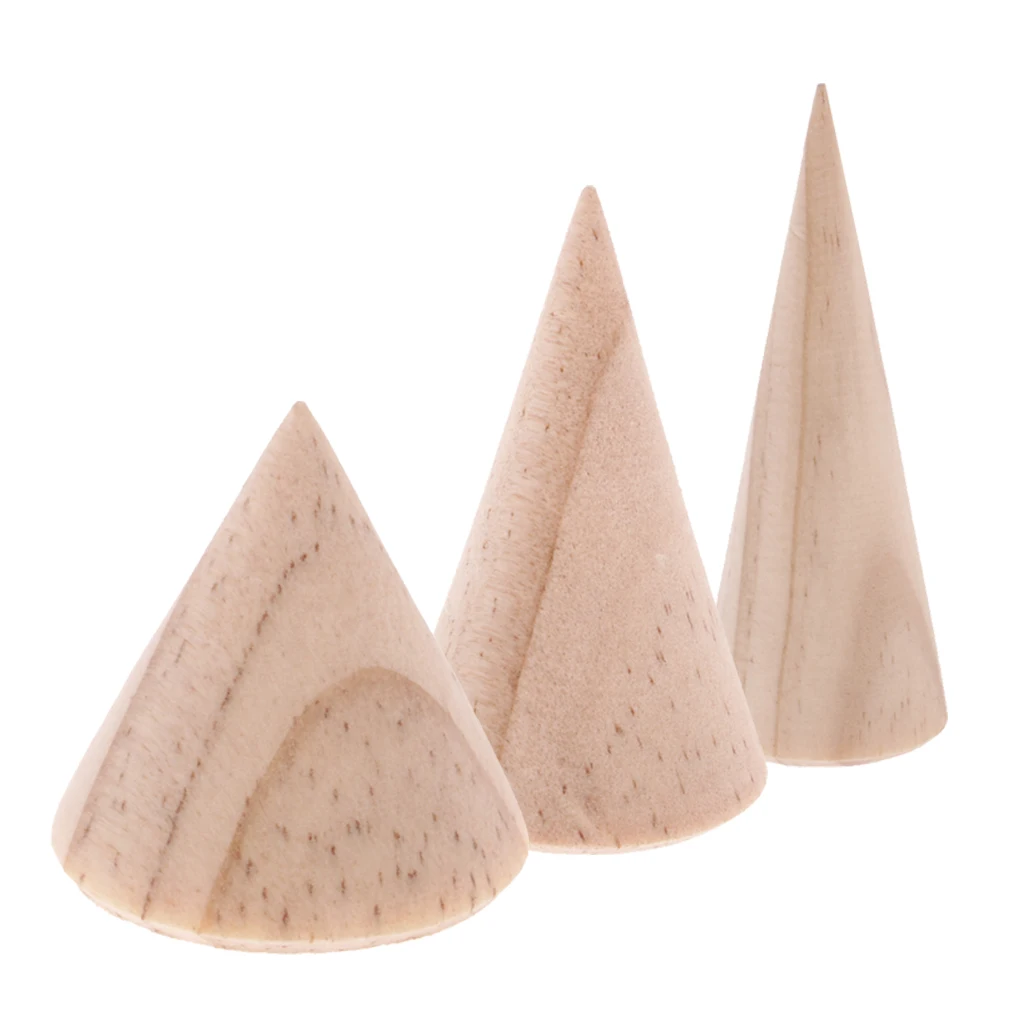

18Pcs Unpainted Solid Wood Cone Shape Finger Ring Jewelry Display Rack Stand