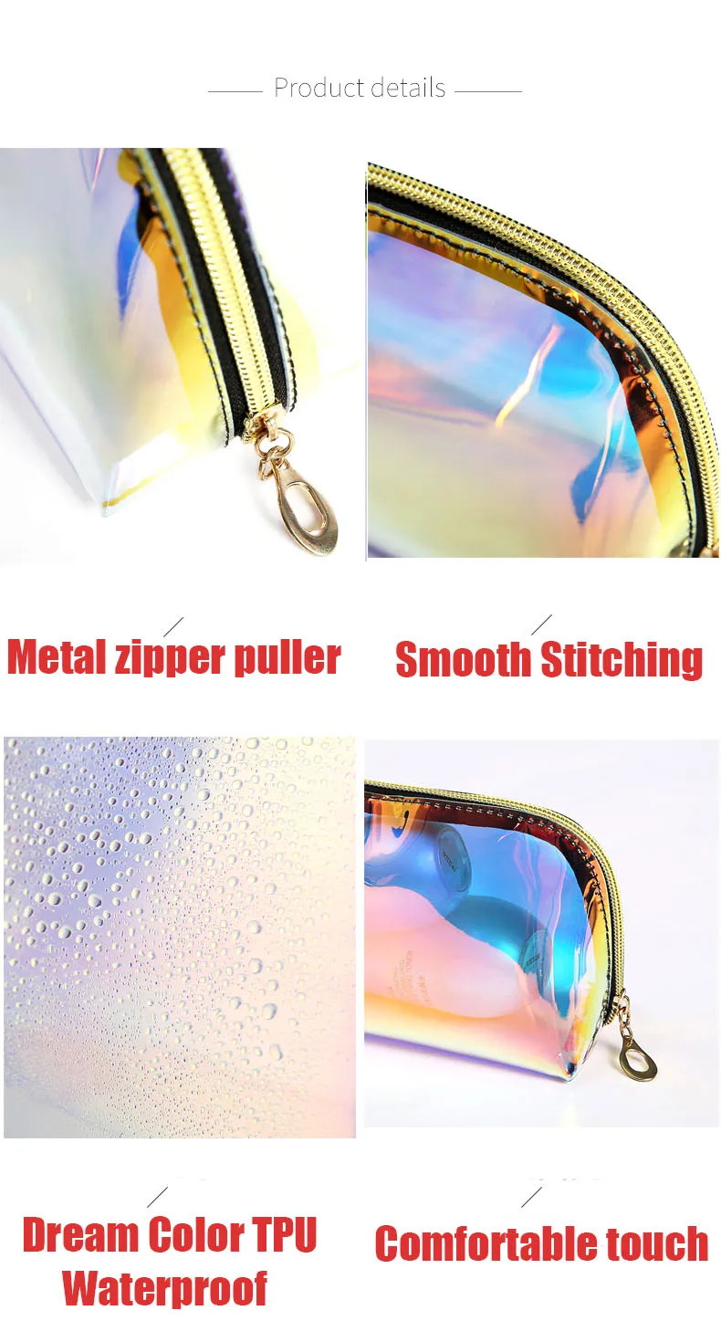Fashion Laser Dream Colorful Holographic Beauty Organizer Pouch Clear Iridescent Clutch Makeup TPU Cosmetic Bag