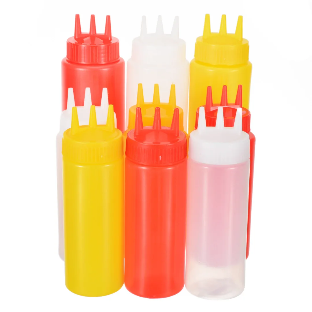 Details about   Ketchup Vinegar Oil Condiment  Dispenser 3 Hole Cruet Bin Squeeze Bottle