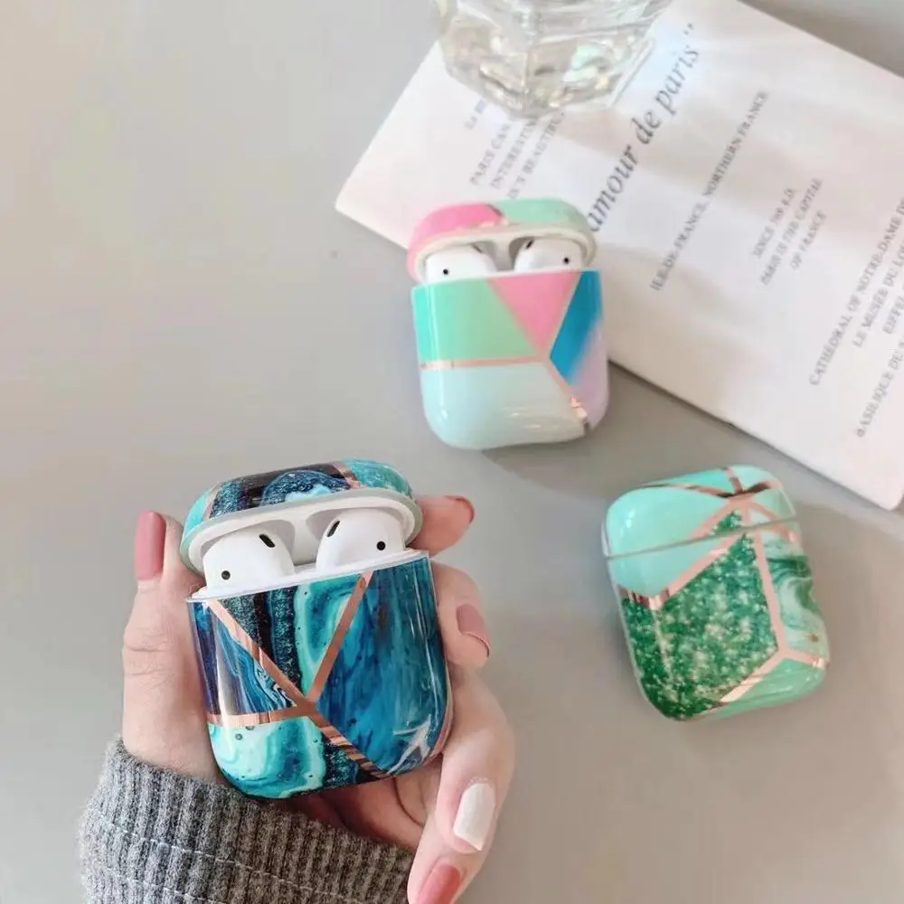 30 шт геометрические мраморные наушники чехол для Airpods 1 2 Жесткий ПК Защитный чехол для зарядки противоударный Airpods задняя крышка