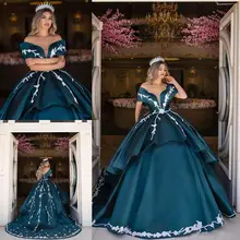 Бальное платье Бальные платья с вышивкой, кружевное атласное платье с коротким шлейфом, платье для выпускного вечера, 16 милых платьев, Платья de soiree Vestidos De Quinceanera