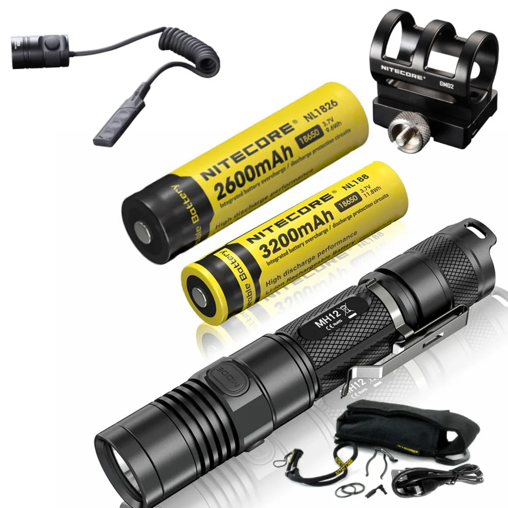 NITECORE 1000 люмен MH12 MH12W XM-L2 U2 светодиодный Перезаряжаемые фонарик поиск спасения Портативный фонарь 18650 Батарея+ GM02+ RSW1 - Испускаемый цвет: 32 1826 GM02 RSW1