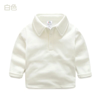 Белый Рубашки для маленьких мальчиков 2, 3, 4, 5, 6, 7, 8 лет, осенне-зимние плотные однотонные топы с длинными рукавами для мальчиков, детская одежда, детские футболки - Цвет: Белый