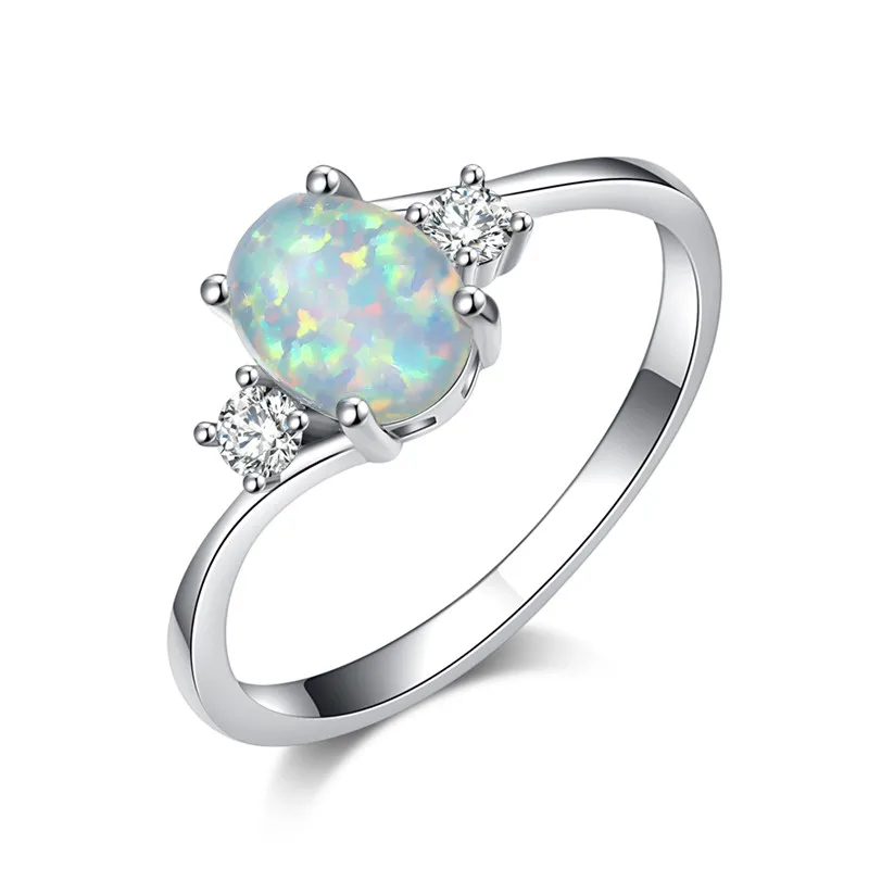 Wedding Rings Female Opal Stone Classic Silver Color Engagement Jewelry Luxury Crystal Oval For Women