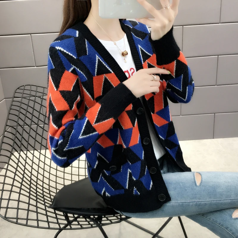 Район, 15 средняя школа] настоящая фотография нового цвета-clashing кардиган звезда свитер куртка того же стиля 43