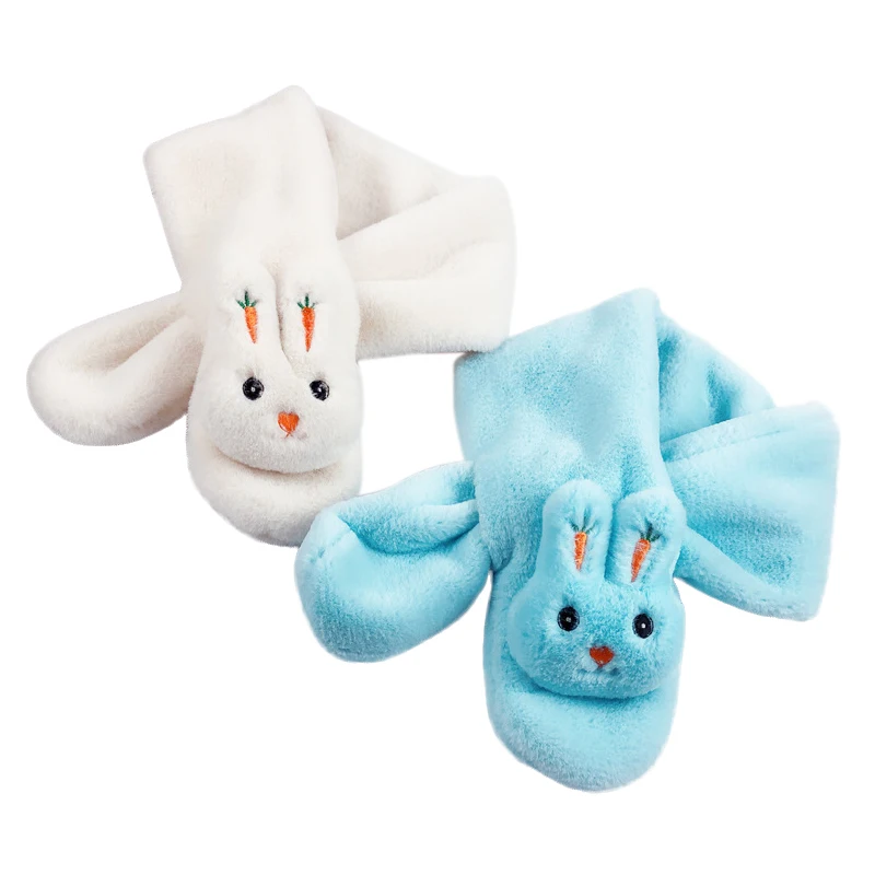

Sparsil Unisex Winter Rabbit Narrow Kid Ribbon Cute Cartoon Warm Plus Velvet Plush Ring Scarves Thick Wool Collar Scarf Boy Girl