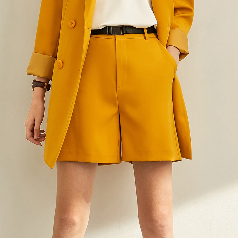 Amii Minimal Western Style Outerwear Pants Shorts Professional Suit Women New Autumn leisure suit Two-Piece Set - Цвет: yellow (shorts)