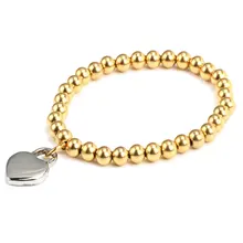 Золотые браслеты из нержавеющей стали с бусинами, браслеты для женщин, очаровательные браслеты в виде сердца, милые растягивающиеся ювелирные изделия из титановой стали, подарок на день Святого Валентина