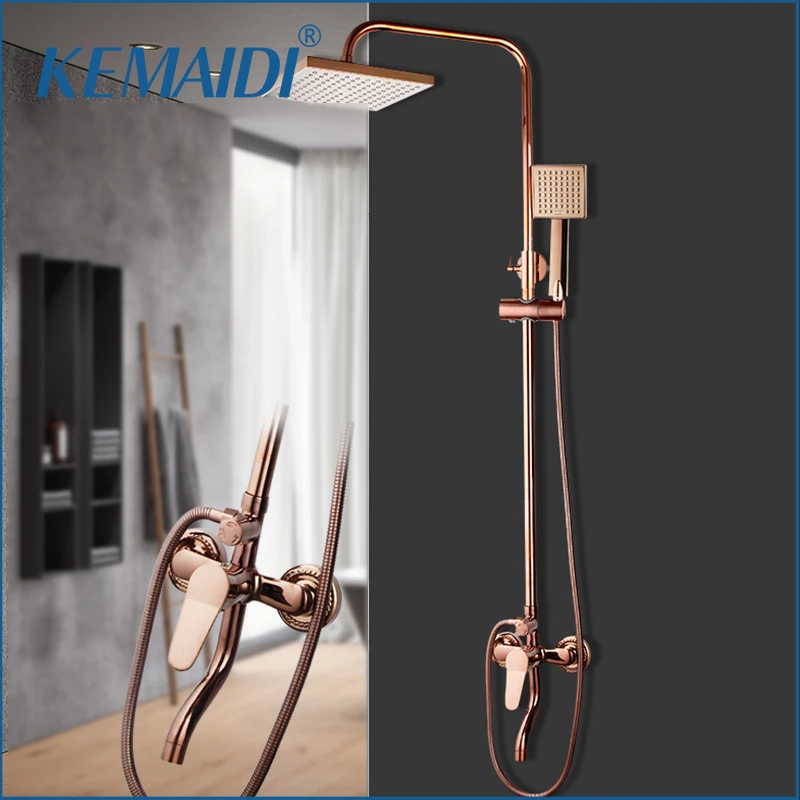 

KEMAIDI Luxury Rose Golden Shower Faucet Set Solid Brass Pink Bathroom Bathtub Mixer Rainfall Spray Hand Shower Shower Systerm