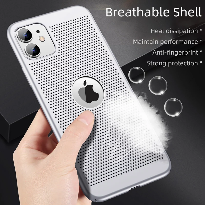 Funda ultradelgada para teléfono móvil iPhone, carcasa protectora de disipación de calor hueca para iPhone 12 11 Pro Max Min SE 2020 XR XS X 8 7 6 6s 5S Plus