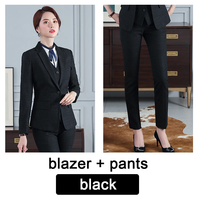 black pants set Женский блейзер элегантный клетчатый костюм Деловая одежда модная женская одежда - Цвет: black pants set