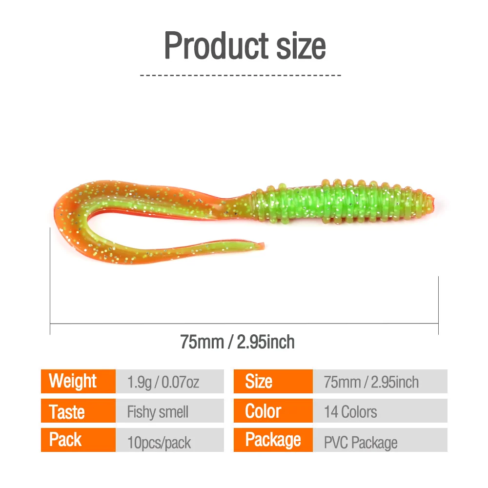DONQL 10Pcs Silicone Soft Lures Worm Long Tail Fishing Bait Artificial Rubber Bass Saltwater Jig Swimbait Soft Lures With Hook7 (3)