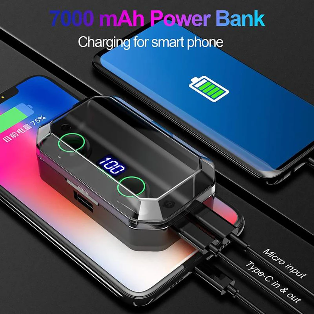 T9 TWS Bluetooth V5.0 гарнитура беспроводные наушники стерео микрофон спортивные наушники 7000 мАч большая емкость для зарядки мобильных устройств