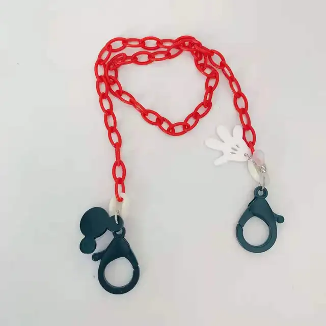 New creative cartoon mouse acrylic mask chain glasses chain mask with hanging chain mask anti-drop rope Red