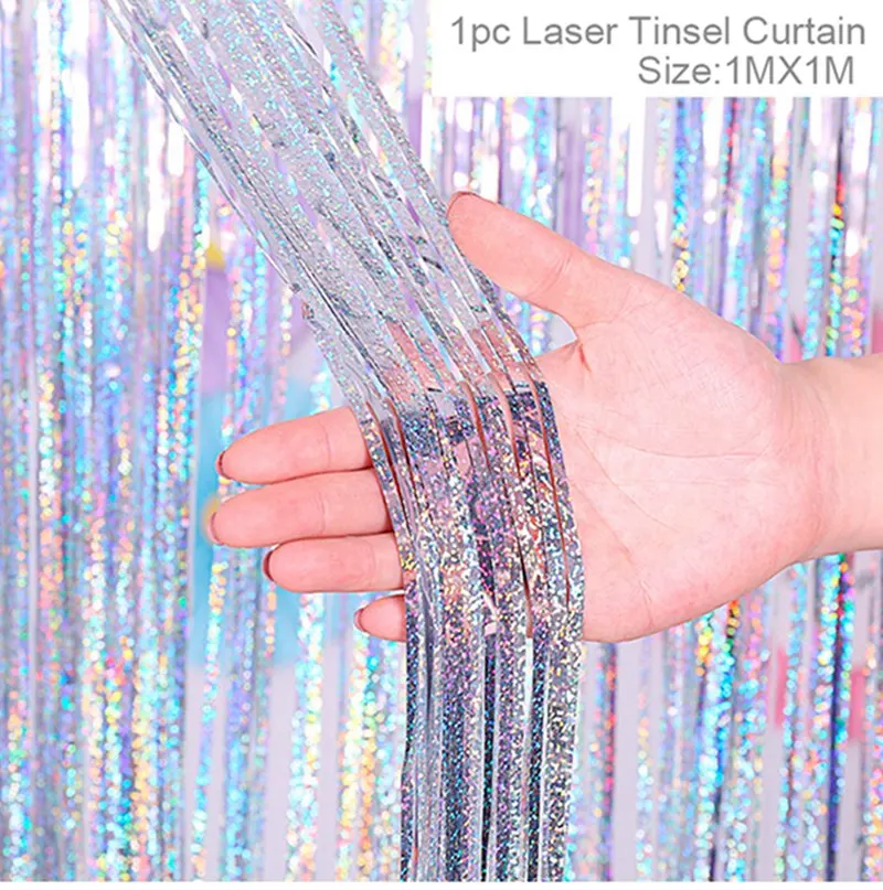 Laser Curtain Одноразовые столовые приборы для мальчиков и девочек, кружки, тарелки, салфетки, украшения для первого дня рождения, праздничные принадлежности для детей - Цвет: Laser Curtain