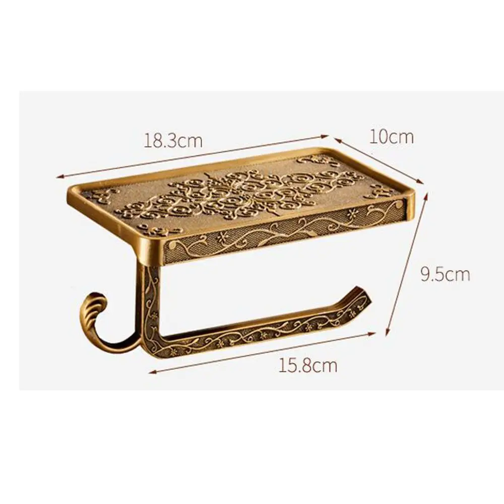 Antique Bronze Carving Bath Decor Shelves Bathroom Paper Towel Rack Roll Holder Toilet Shelf Tissue Boxes Mobile Phone Mount