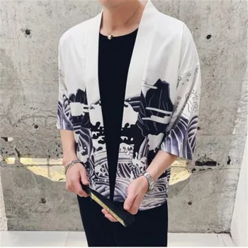 

New Chinese Style Printing Shirt Man Fashion Seven-quarter Sleeve Camisas Hombre Male Camisa Masculina Spring Shirt Loose Coat