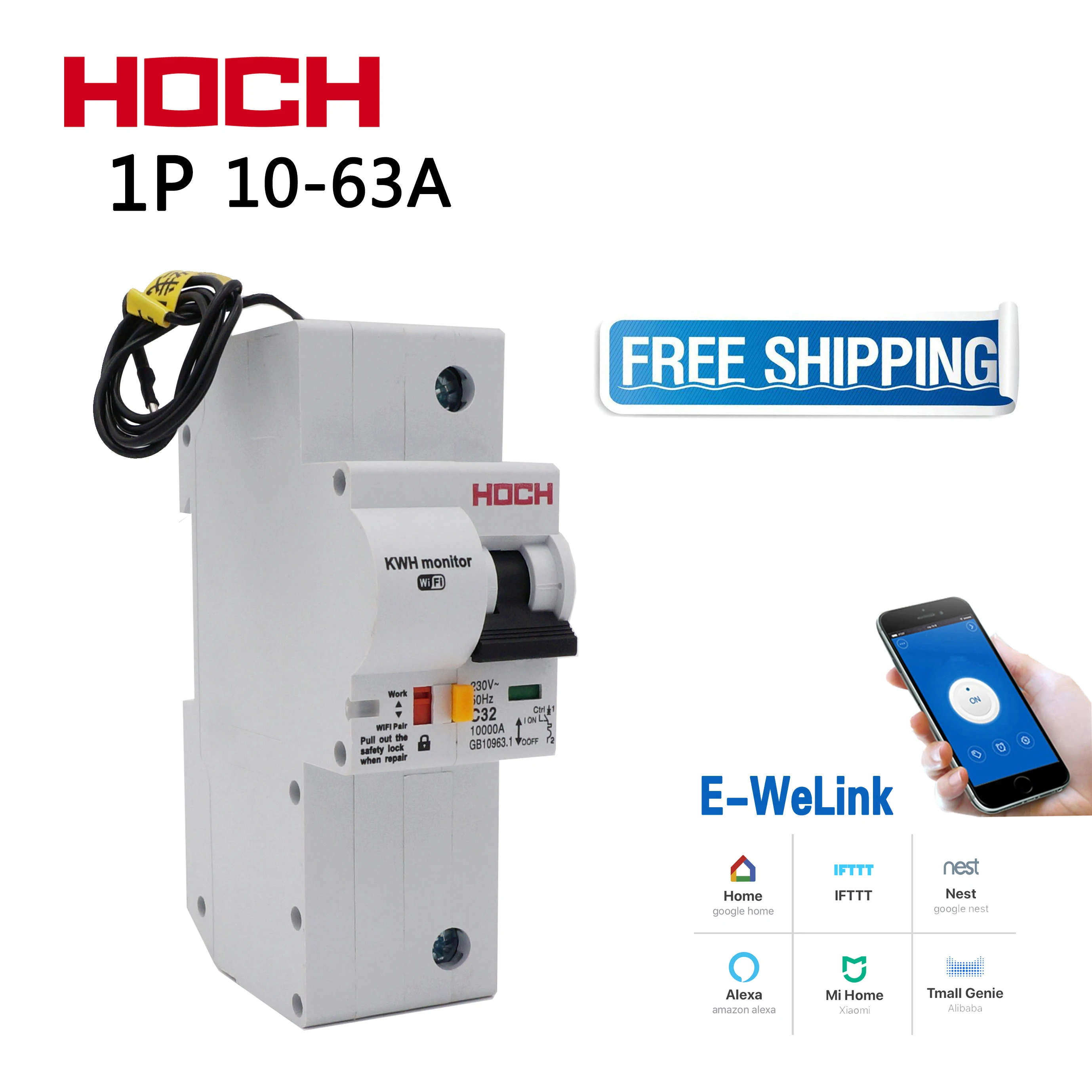 HOCH ZJSB9-80Z WIFI Circuit Breaker Energy Monitoring timer Remote Control 2P Ewelink smart home Switch FACTORY free shipping