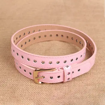 

Hot Women Pu Leather Hollow Flower Thin Fashion Casual Wild Neutral Soft Simple Pin Buckle Black Belt