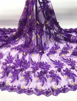 

Hot Sale African beads Laces Fabrics Purple Embroidered High Quality French Lace Fabric Nigerian Net tulle Lace Fabric XSW04