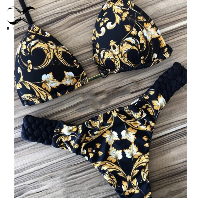 

Vintage floral print bikini 2020 mujer Halter high cut swimwear women Push up bathing suit Micro swimsuit female Summer bathers