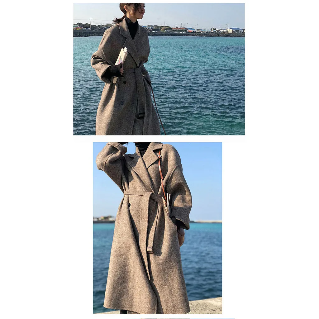 winter coat womens Winter Lapel Wool Coat Trench autumn Long Sleeve Overcoat Outwear manteau femme abrigos mujer invierno