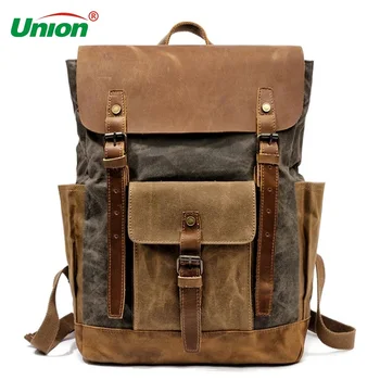 

Oil Wax Canvas Cow Leather Backpacks Unisex Waterproof Rucksacks 15" Laptops Daypacks Large Capacity Vintage Mochilas back pack