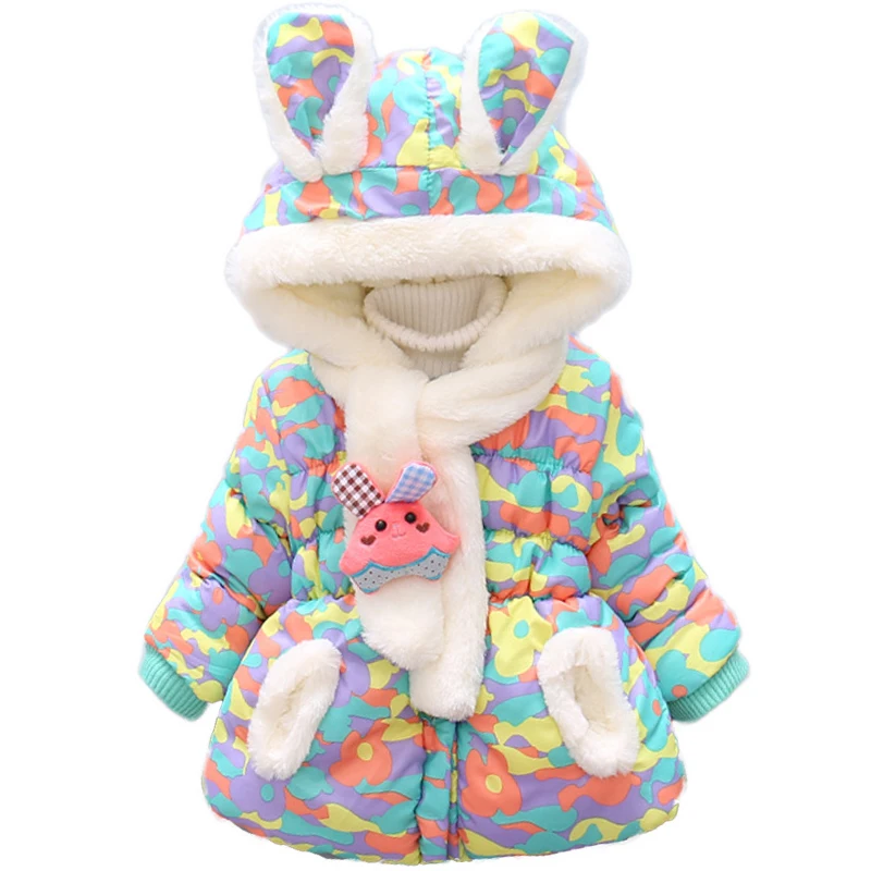 

Cute Rabbit Girls Baby Jacket Thick Cotton-Padded Baby Girl Outerwear Infant Baby Boys Parka Toddler Girls Snow Wear 2019 Winter