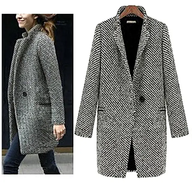 S-XL повседневное женское шерстяное длинное пальто, женское 2019 зимнее однотонное свободное тонкое пальто из смесовой шерсти 1