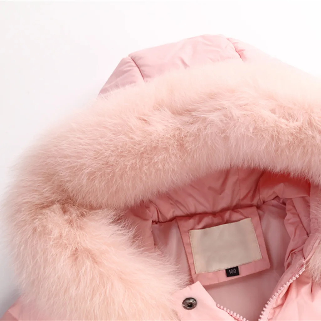 Зимнее пуховое пальто для маленьких девочек Однотонные теплые нарядные куртки с капюшоном из искусственного меха и карманами куртка-пуховик Верхняя одежда с подкладкой