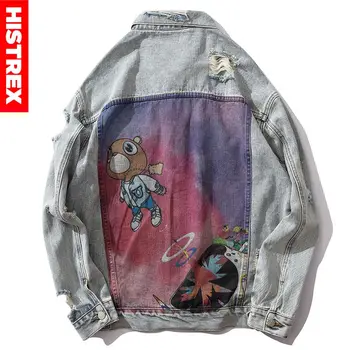 

HISTREX Loose Hip Hop Rapper Ripped Holes Denim Jacket Homme 2020 Hip Hop Mens Coat Casual Brand Printed Spring Jeans JOVC5#