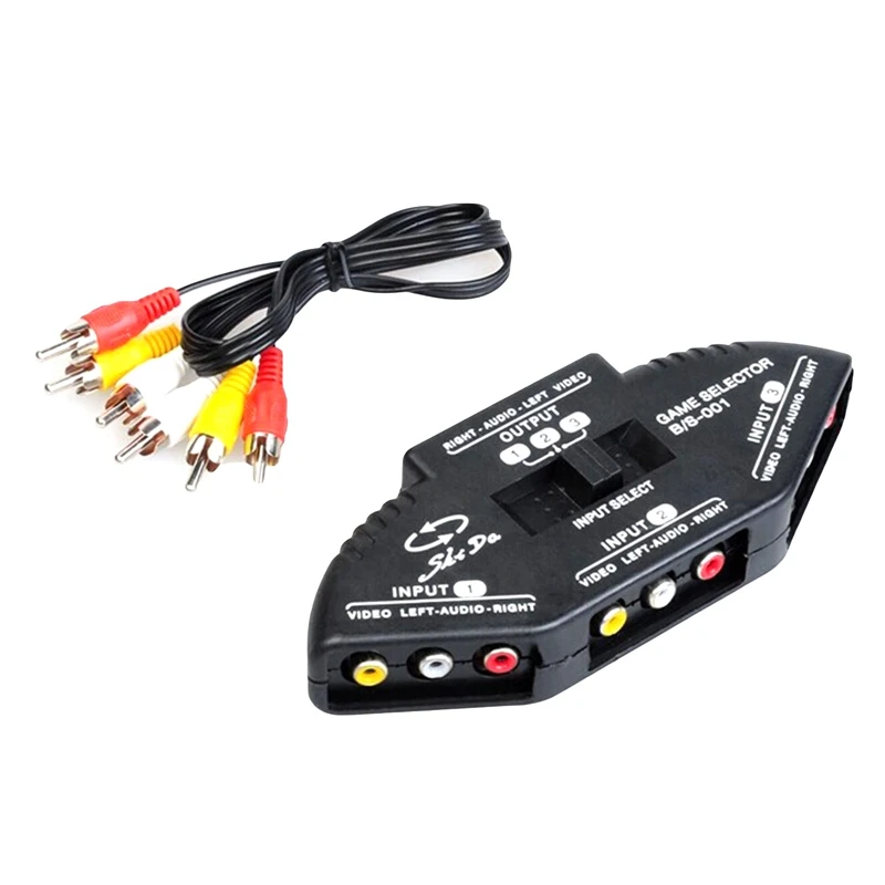 

3-Way Audio Video AV RCA Black Switch Selector Box Splitter with/3 RCA Cable for STB TV DVD Player for XBOX PS2