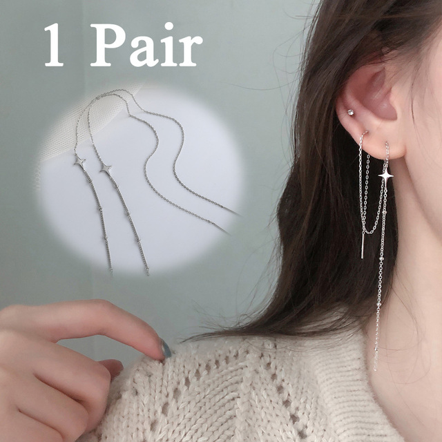 Silver Color Moon Crystal Stud Earrings For Women Girls Korea Sweet Long Earrings Female Elegant Pendientes Jewelry Gift